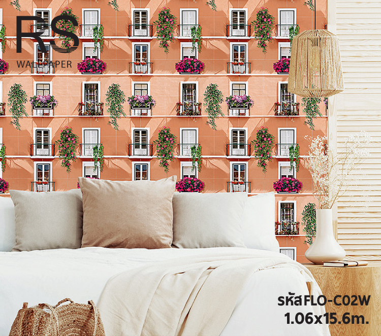 วอลเปเปอร์ลายหน้าต่าง โทนสีส้ม (Moroccan Style) FLO-C02W