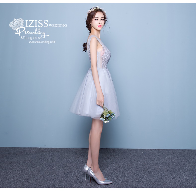 DS009 - **Pre order**ชุดราตรีหรู เดรสสั้นออกงาน (short dresses) ชุดไปงานแต่งงานสวยๆ ชุดยกน้ำชา "ธีมสีเทา"