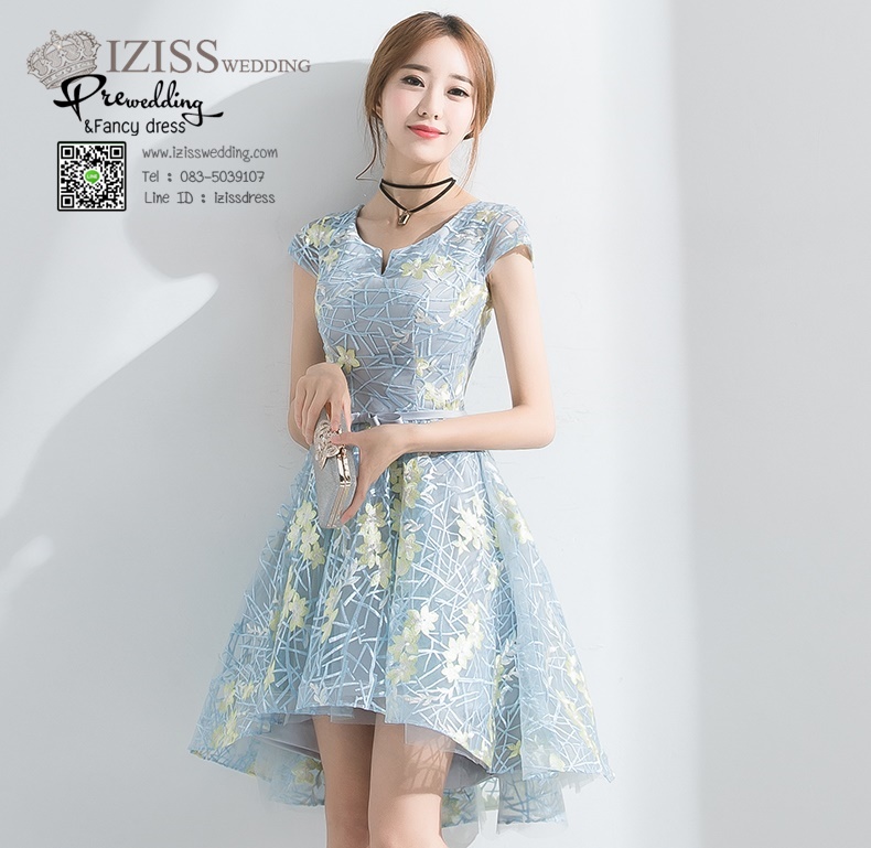 DS033 - **Pre order** ชุดราตรี เดรสสั้นออกงาน (short dresses) ชุดไปงานแต่งงานสวยๆ "ธีมสีฟ้า"