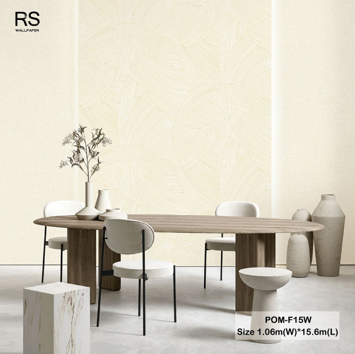 วอลเปเปอร์สไตล์โมเดิร์น ลายแปรงปัด สีทองพื้นครีม POM-F15W