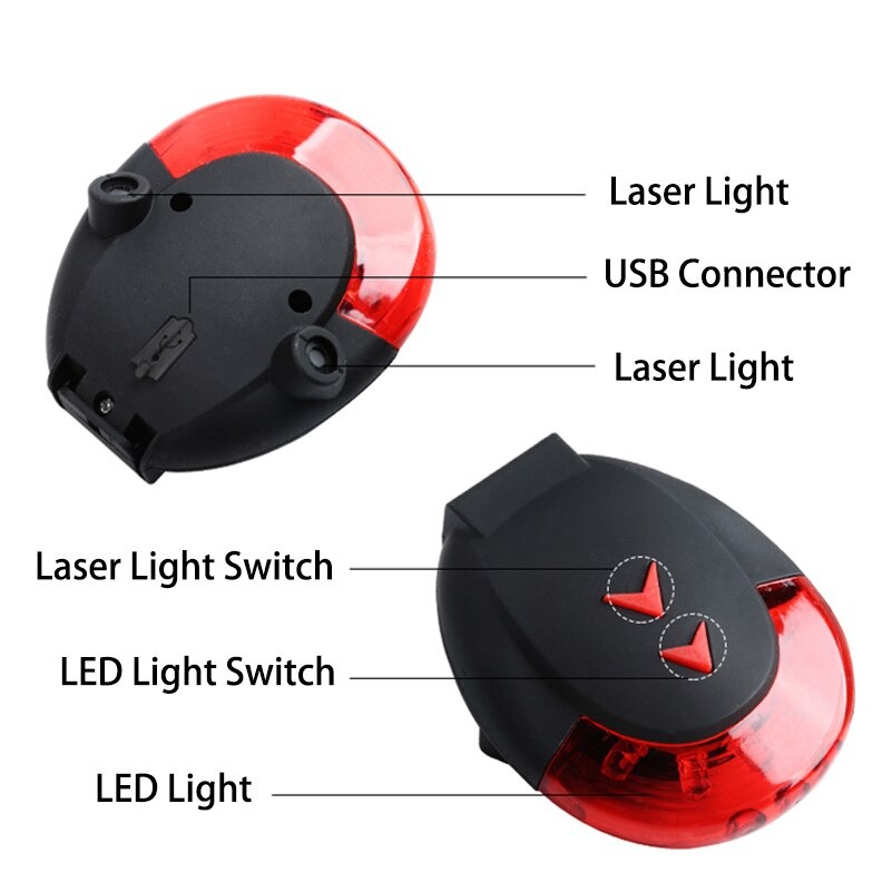 ไฟท้ายจักรยานแบบเลซอร์สร้างเลนส์ ชาร์จ USB