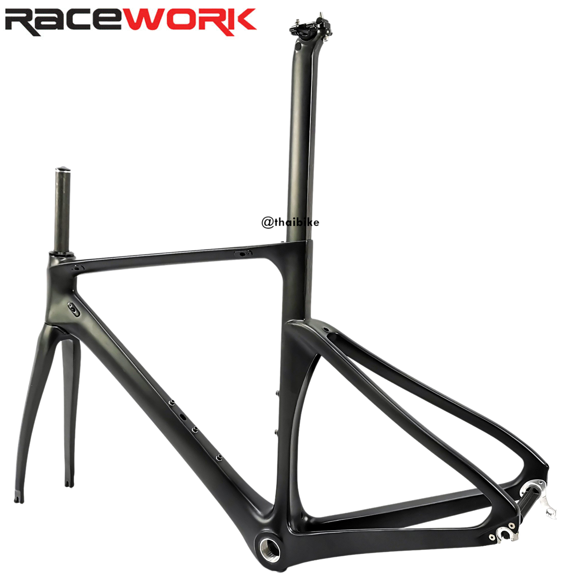 คาร์บอนแท้ เฟรมจักรยานเสือหมอบคาร์บอน RACEWORK สีดำ มีขนาด 44 47 49 51 แถมฟรี ตะเกียบ หลักอาน ถ้วยคอ สตาร์นัท