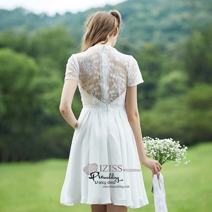 ฺBM0119 - พรีออเดอร์ ชุดเพื่อนเจ้าสาวราตรีสั้นธีมสีขาวและสีเทา น่ารักมากๆค่ะ