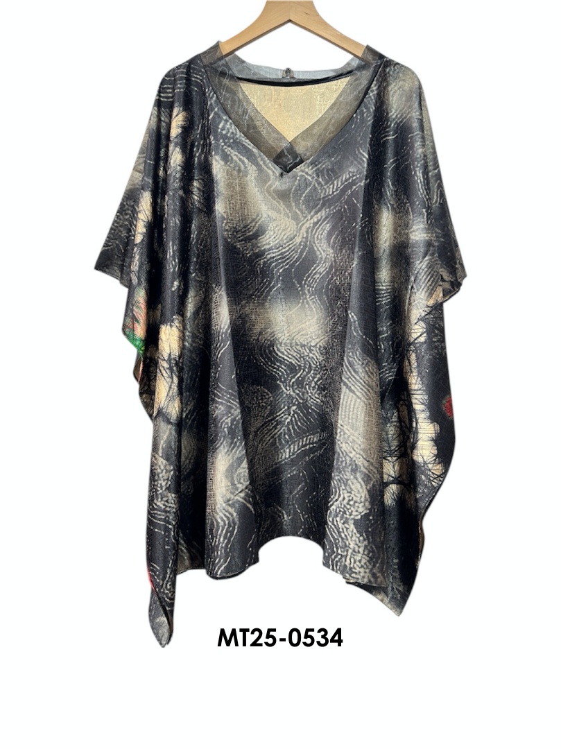 MT25-0534 ไหมจีนคอวีแก้วทรงผีเสื้อ อก 56 นิ้ว สวยสไต์คุณนาย เสื้อผู้ใหญ่