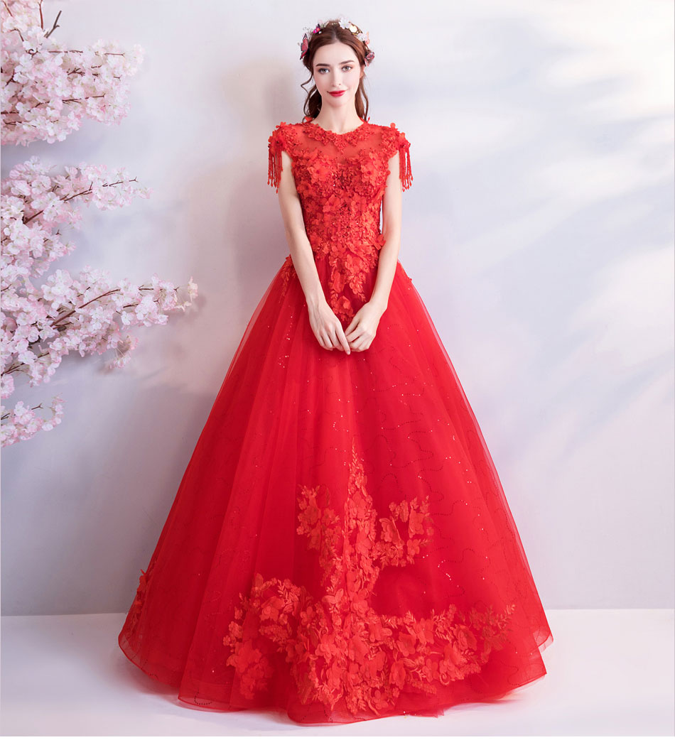 DL095 **พรีออเดอร์** ชุดออกงานสีแดง ชุดราตรี เดรสยาวออกงาน (Night party dresses) ชุดไปงานแต่งงานสวยๆ "ธีมสีแดง"