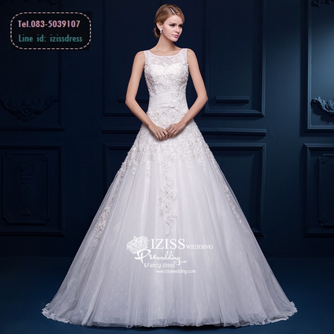 BR174 **พรีออเดอร์**ชุดแต่งงาน&ชุดเจ้าสาวแบบยาวสีขาวเกรดพรีเมี่ยม แขนกุด ซีทรูช่วงเนินอกด้วยผ้าตาข่ายโปร่งตกแต่งลูกไม้สวยหวาน ช่วงเอวแทร็ปผ้าให้ดูผอมเพรียว หรูหราน่ารัก สวยโดดเด่นไม่ซ้ำใคร