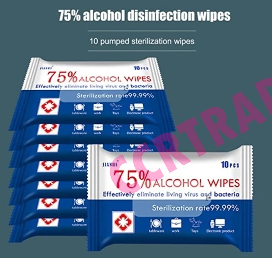 ทิชชู่เปียกแอลกอฮอล์ 75% 10 แผ่นแพ็ค 7x12 ซม.(1x10)