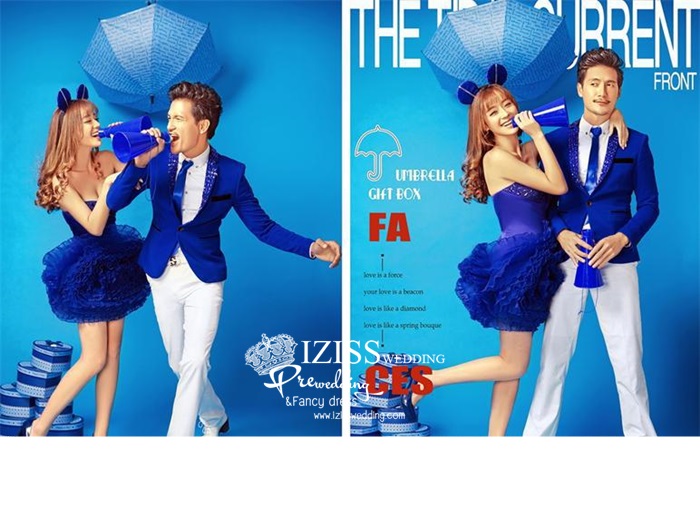 PW006 - **เลิกผลิตค่ะ** ชุดคู่ถ่ายพรีเวดดิ้ง (prewedding dress) & ชุดแต่งงานแฟนซี (Fancy wedding dress)ชายหญิง "ธีมสีน้ำเงิน"