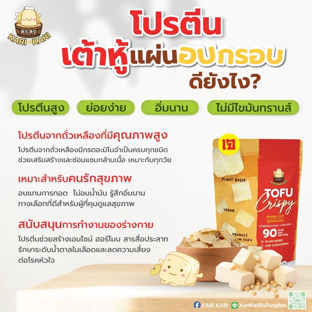 คาริ คาริ เต้าหู้แผ่นอบกรอบเคลือบซอส รสต้นตำรับ (Kari Kari Crispy Baked Tofu Chip with Sauce) เจ มังสวิรัติกินได้ ขนาด 20กรัม