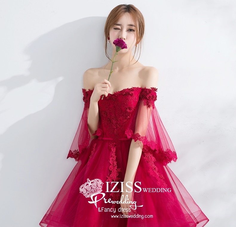 DS029 - **Pre order** ชุดราตรี เดรสสั้นออกงาน (short dresses) ชุดไปงานแต่งงานสวยๆ "ธีมแดง"