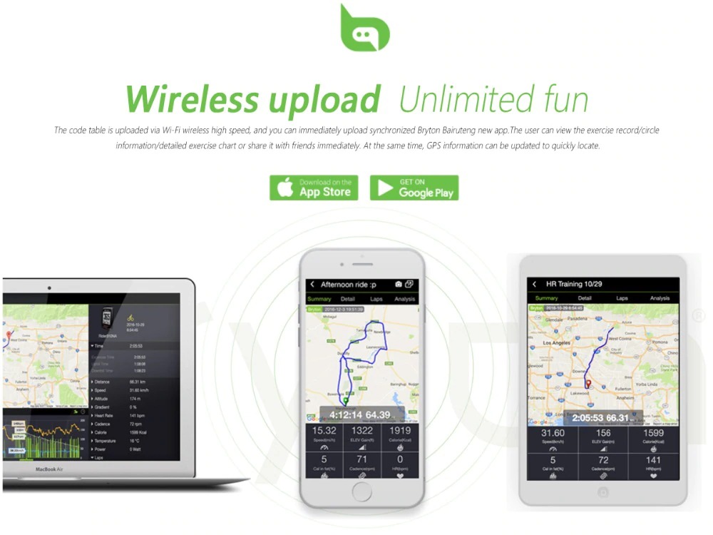 ไมล์วัดความเร็วจักรยาน แบบ GPS Bryton Rider 420E 420T พร้อมชุดวัดรอบขาและหัวใจ