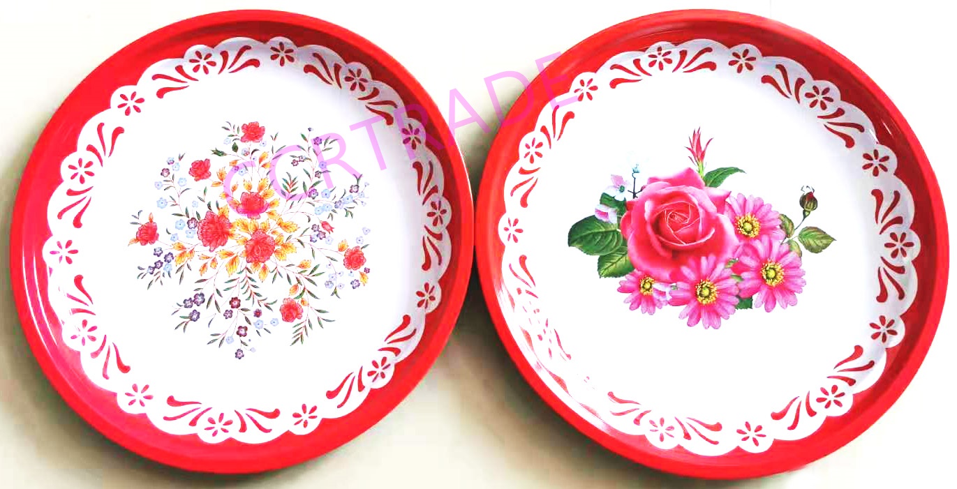 ถาดสังกะสีเคลือบ ลายดอก 30 ซม.