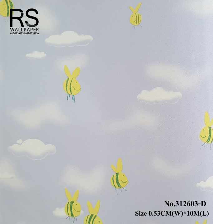 วอลเปเปอร์ ล้างสต๊อกผึ้งน้อย สีฟ้าน้ำเงิน 312603-D