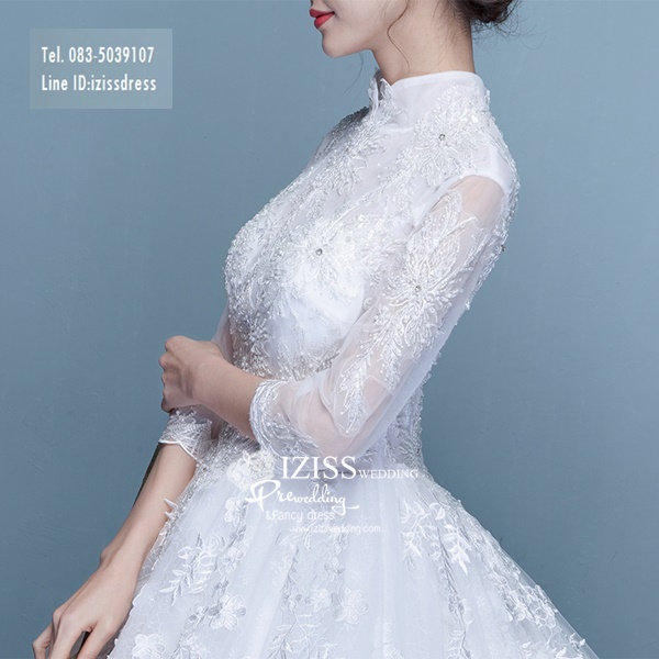 BR276**พรีออเดอร์**ชุดแต่งงาน&ชุดเจ้าสาวแบบยาวสีขาวเกรดพรีเมี่ยม เปิดไหล่ มีแขน หรูหราน่ารัก สวยโดดเด่นไม่ซ้ำใคร