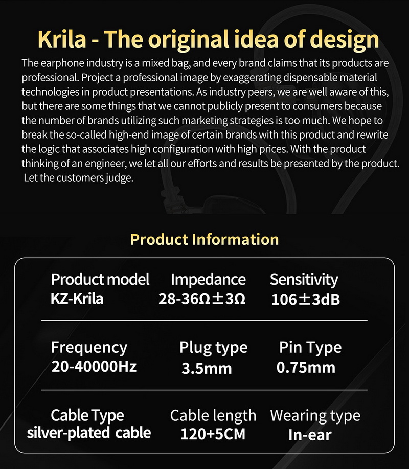 KZ krila หูฟัง Hybrid 2 ไดรเวอร์ 1BA+1DD ปรับแต่งโทนเสียงได้ ประกันศูนย์ไทย