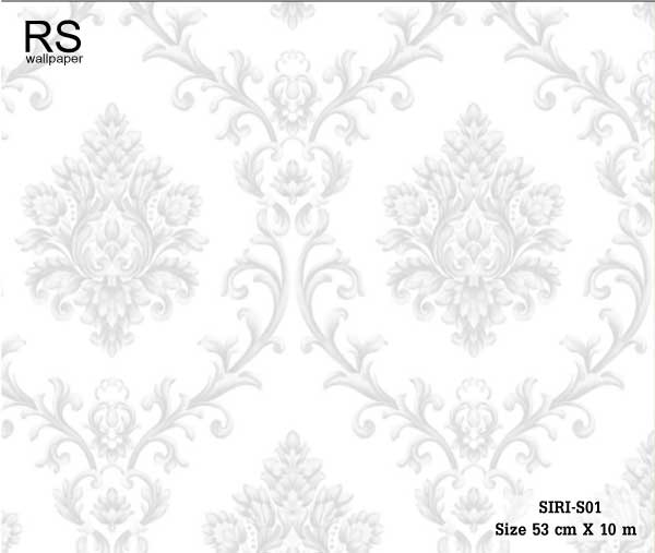 วอลเปเปอร์ ลายหลุยส์คลาสสิคสีเงิน พื้นสีขาว SIRI-S01