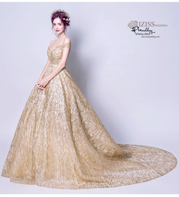 DL042 - **พรีออเดอร์** ชุดราตรี เดรสยาวออกงาน (Night party dresses) ชุดไปงานแต่งงานสวยๆ "ธีมสีทองปักเลื่อม"