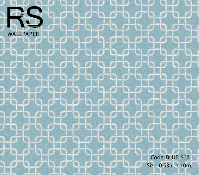 วอลเปเปอร์ลายโมเดิร์นสี่เหลี่ยมคล้องกันเป็นโซ่พื้นโทนสีฟ้าอมทอง BLUE-S12