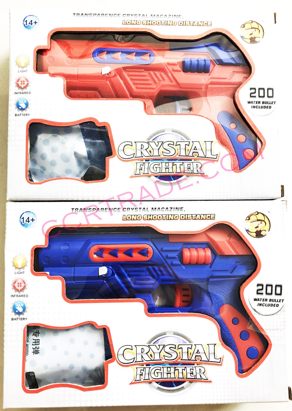 ปืนเลเซอร์ยิงกระสุนน้ำ+ลูกกระสุน 200 ลูก มีไฟกล่อง 22.5 ซม. (มีถ่านในตัว)(1x3)