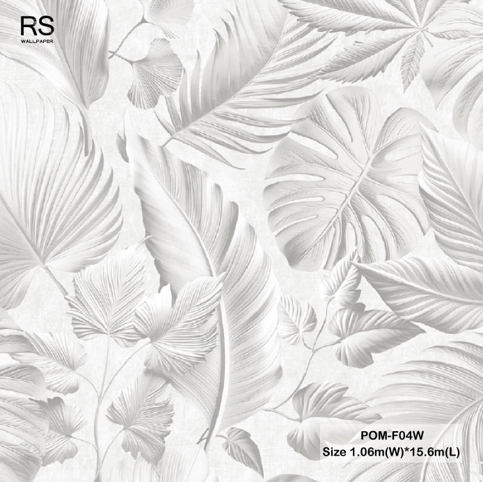 วอลเปเปอร์ลายใบไม้ทรอปิคอล สีเทาอ่อน POM-F04W