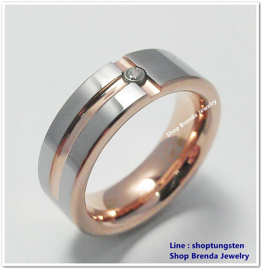 แหวนทังสเตน Rose gold เพชรสวิส พร้อมสลักชื่อ