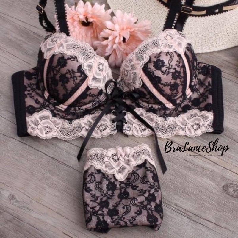 BLS✿1590 Setบรา+กกน. ชุดชั้นในลูกไม้ผูกหน้า