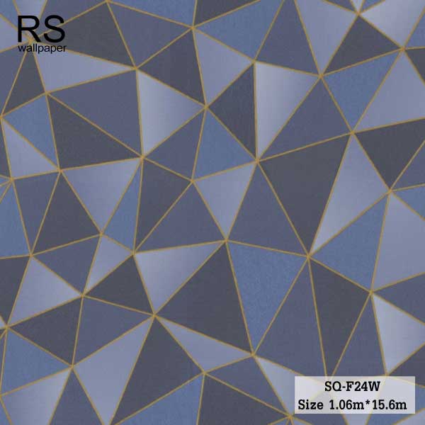 วอลเปเปอร์สไตล์โมเดิร์น ลายสามเหลี่ยม โทนสีน้ำเงิน ตัดขอบเส้นสีทอง SQ-F24W