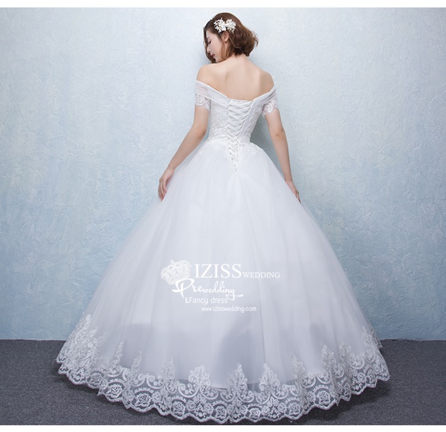 BR132 **พรีออเดอร์**ชุดแต่งงาน&ชุดเจ้าสาวแบบยาวสีขาวเกรดพรีเมี่ยม เปิดไหล่ มีแขน หรูหราน่ารัก สวยโดดเด่นไม่ซ้ำใคร