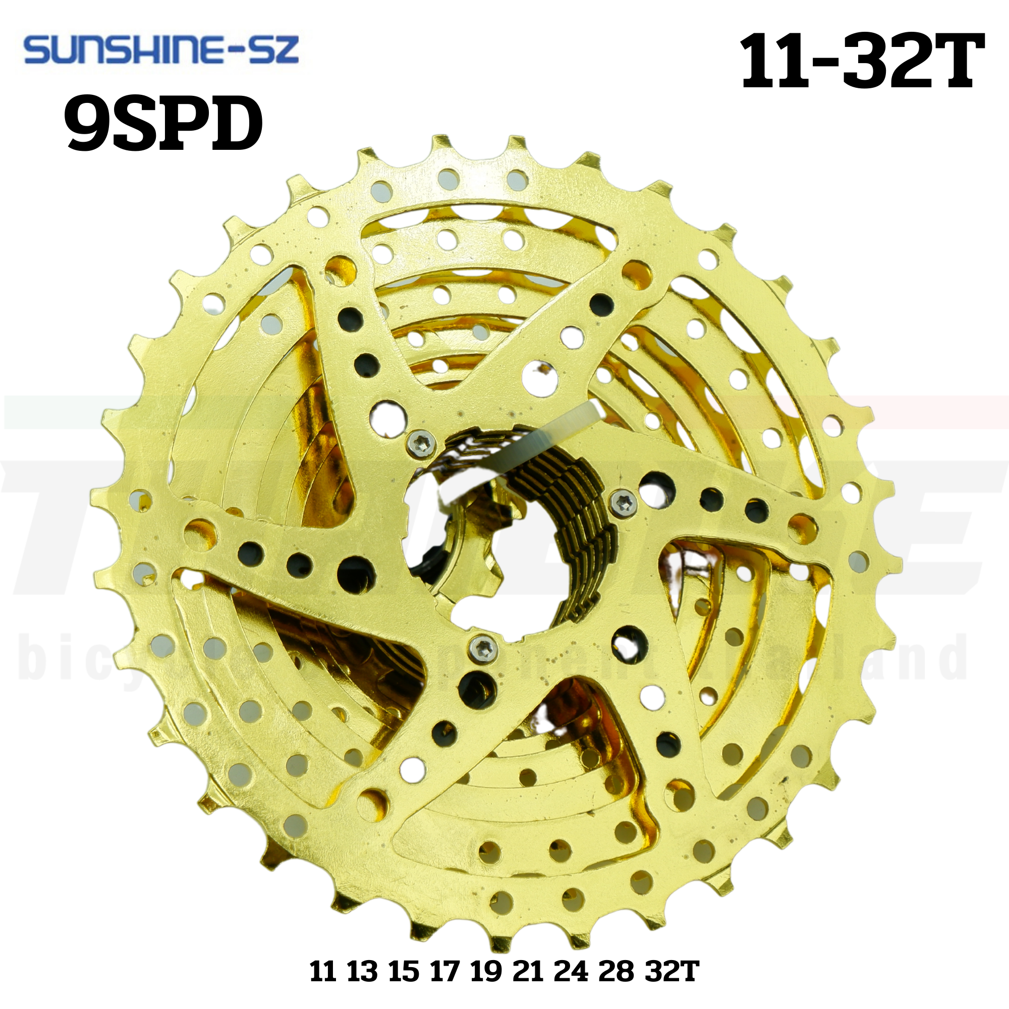 เฟืองจักรยานเสือหมอบเสือภูเขา สีทอง SUNSHINE 9SPD ขนาด 11-32T