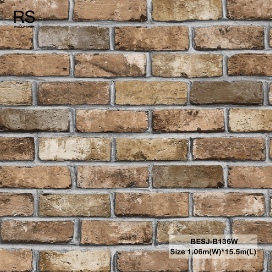 วอลเปเปอร์ลายอิฐ น้ำตาล BESJ-B136W