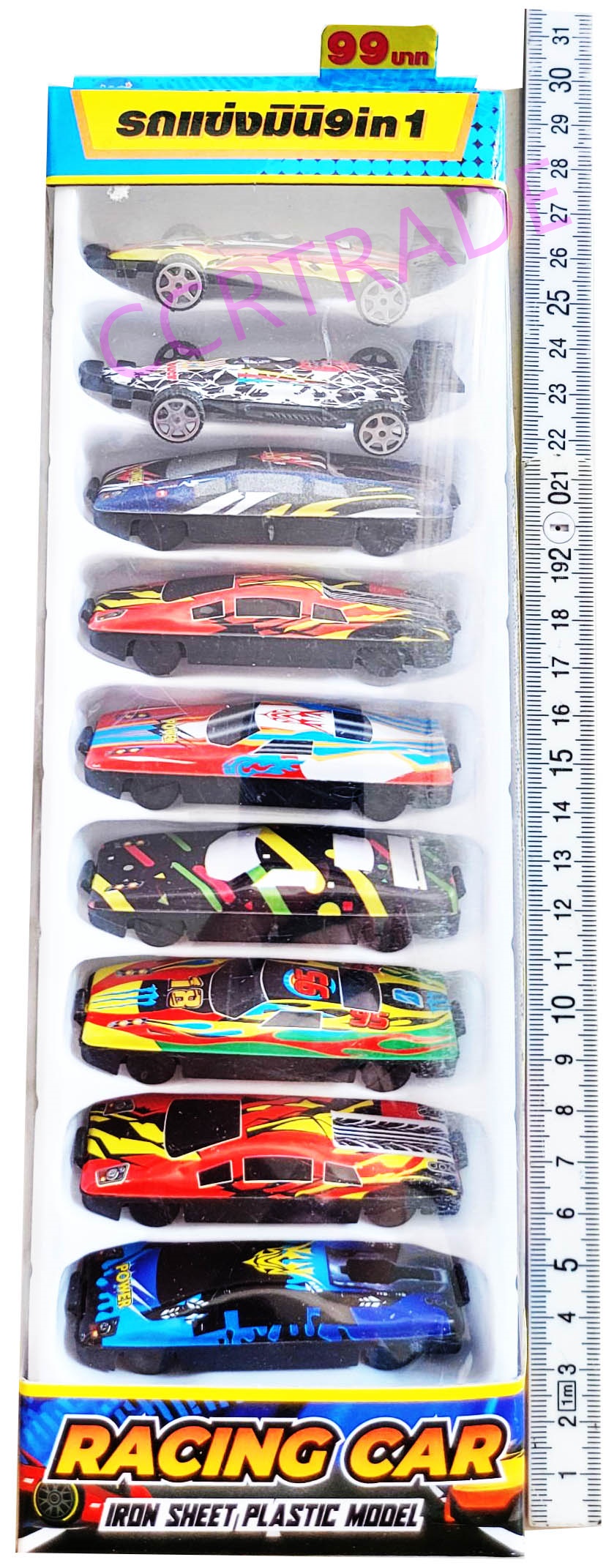 เซ็ทรถแข่งเหล็ก 9 ชิ้นกล่อง 9x27 ซม.(1x3)