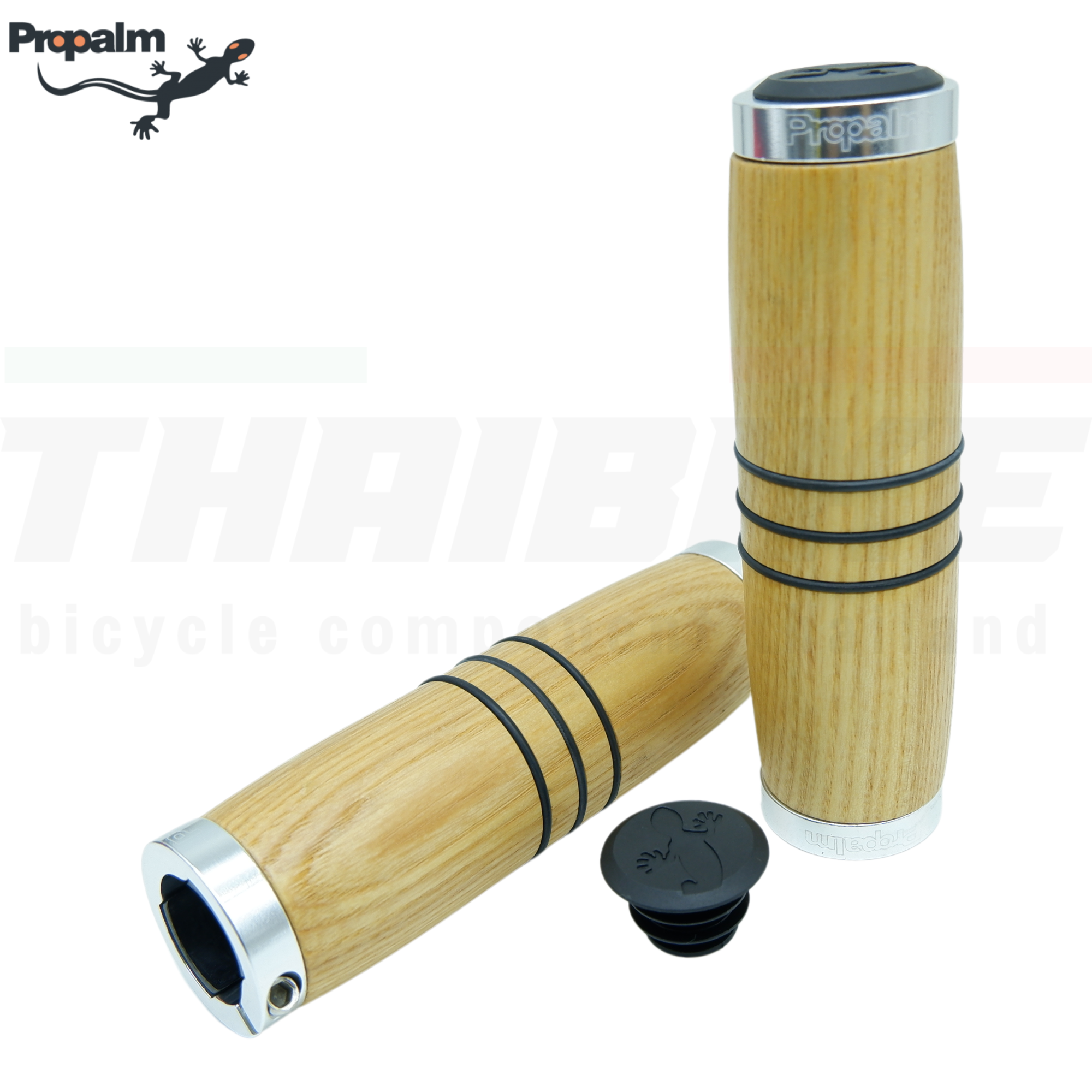 ปลอกแฮนด์จักรยานไม้แท้ PROPALM WOODEN GRIP HY-9402EP ANODIZED AL CAP 130MM
