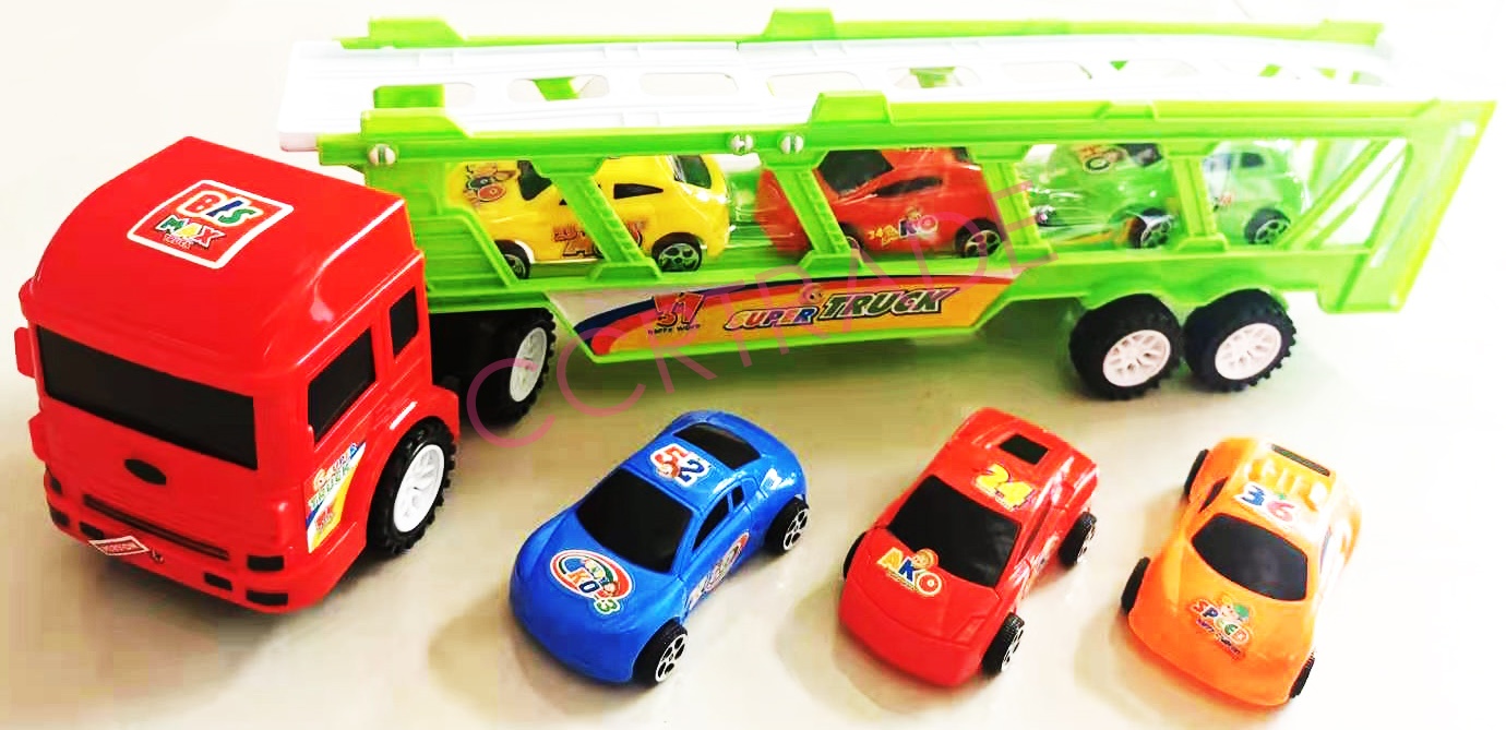รถบรรทุกรถแข่งสีสด 6 คัน มีลานฝาครอบ 14x49 ซม.(1x3)