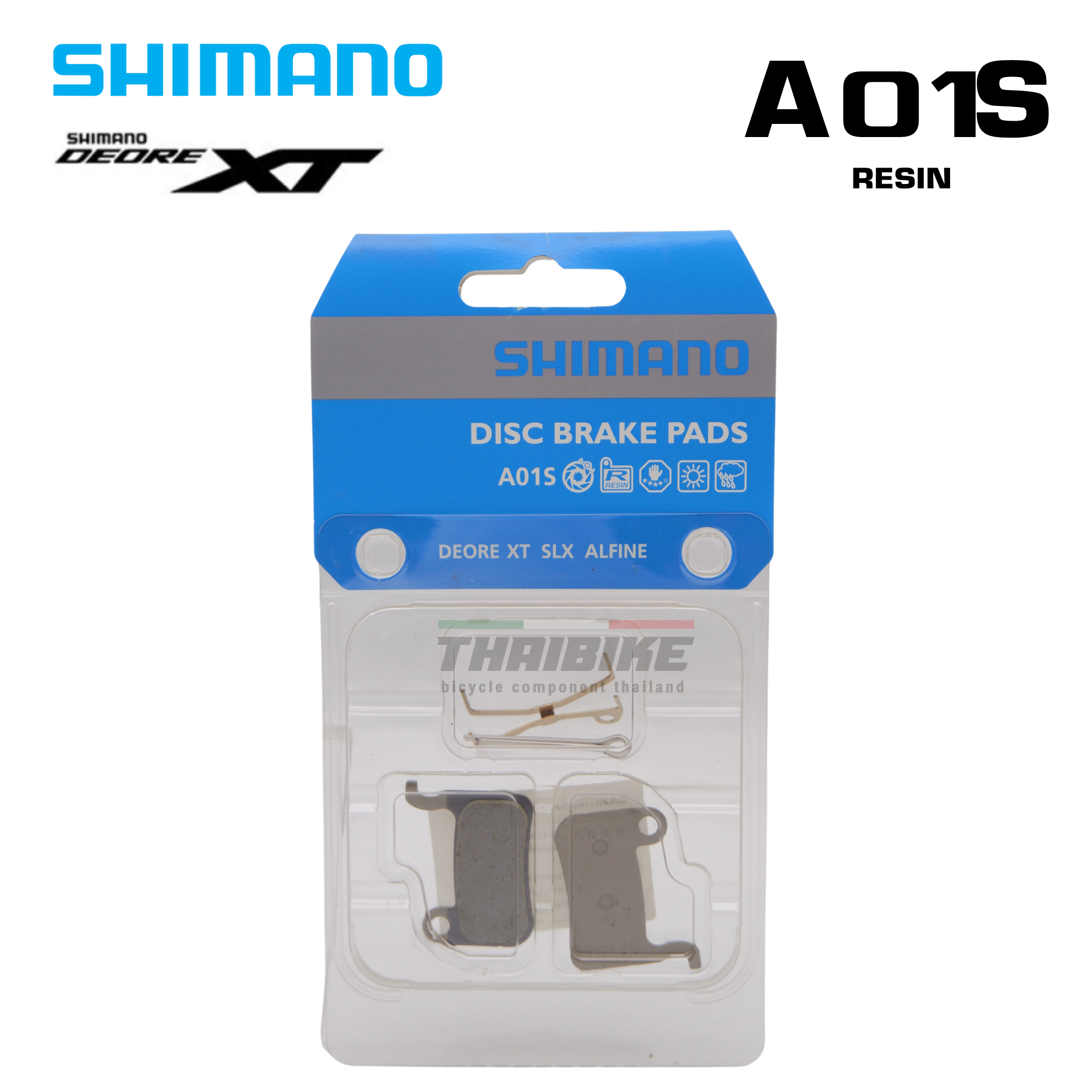 แผ่นยางเบรคจักรยานเสือภูเขา A01S SHIMANO XT/DEORE รุ่น BR-M775/M595, Resin.