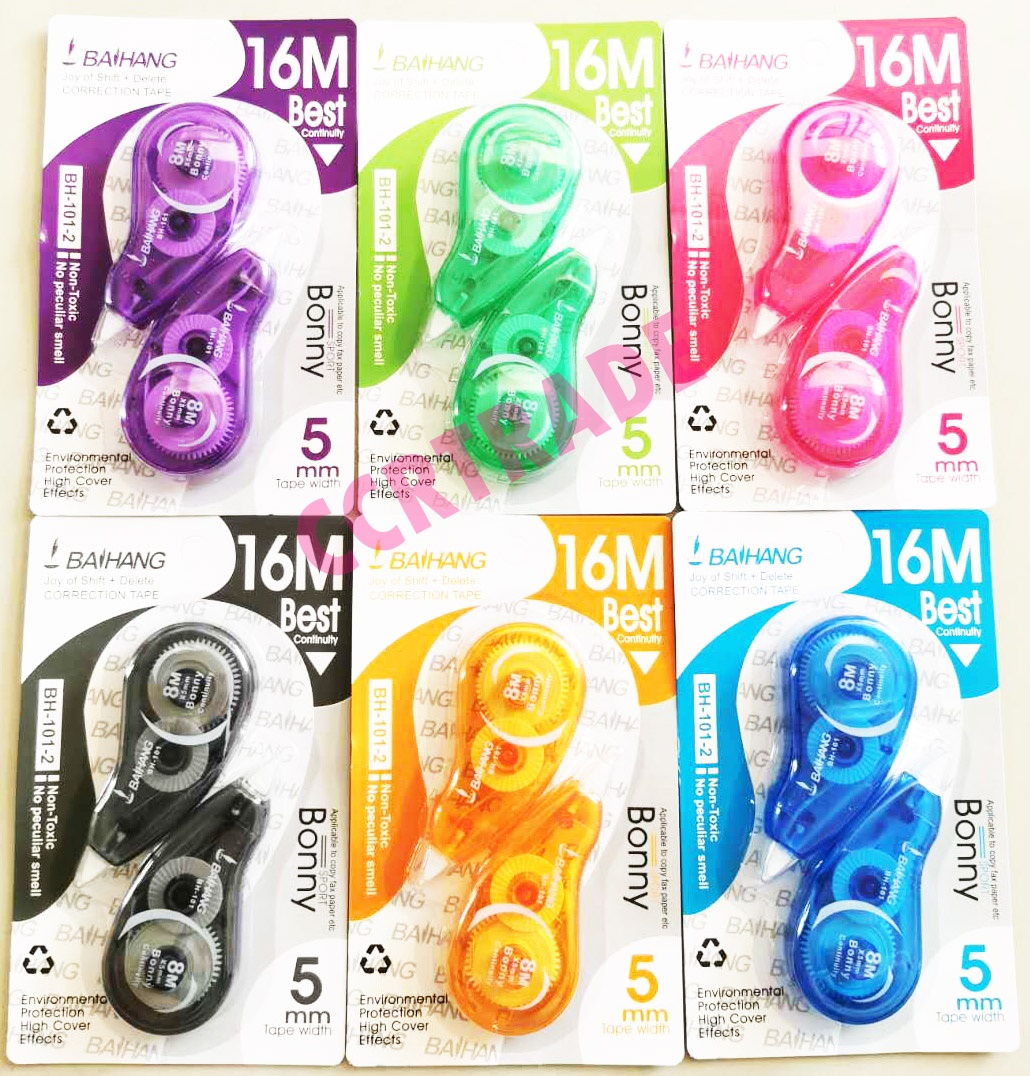 เทปลบคำผิดสีสด 16 ม. 2 ชิ้นแผง 18 ซม.