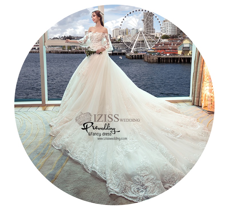 BR337 **พรีออเดอร์**ชุดแต่งงาน&ชุดเจ้าสาวแบบยาวอลังการ สีขาวเกรดพรีเมี่ยม หรูหราน่ารัก สวยโดดเด่นไม่ซ้ำใคร