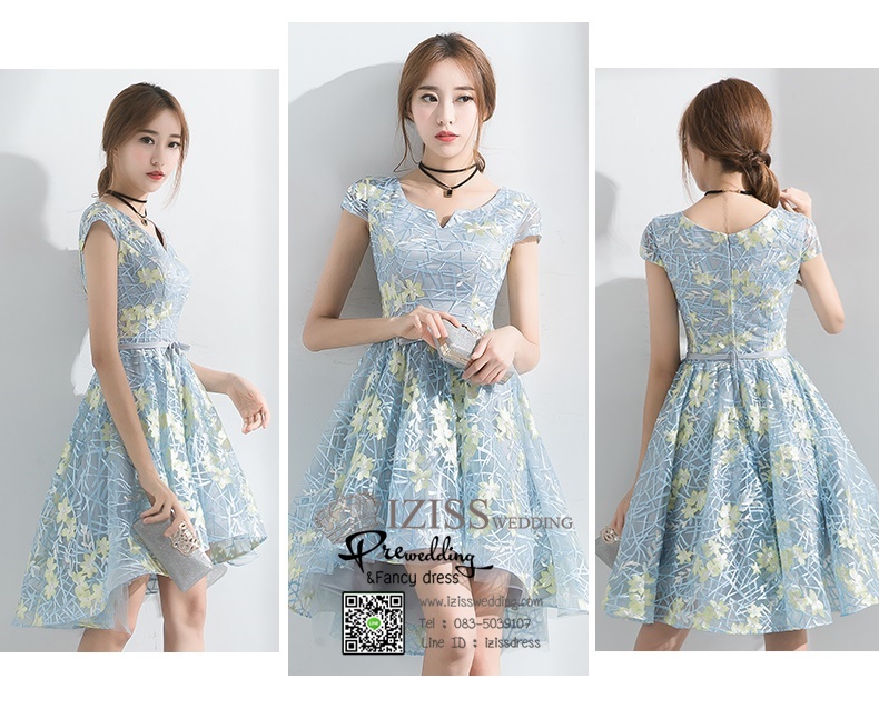DS033 - **Pre order** ชุดราตรี เดรสสั้นออกงาน (short dresses) ชุดไปงานแต่งงานสวยๆ "ธีมสีฟ้า"