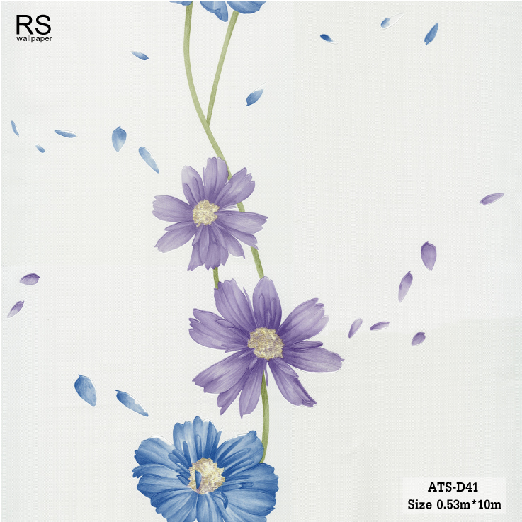 วอลเปเปอร์ ลายดอกไม้สีม่วงและฟ้า พื้นสีฟ้าอ่อน ATS-D41