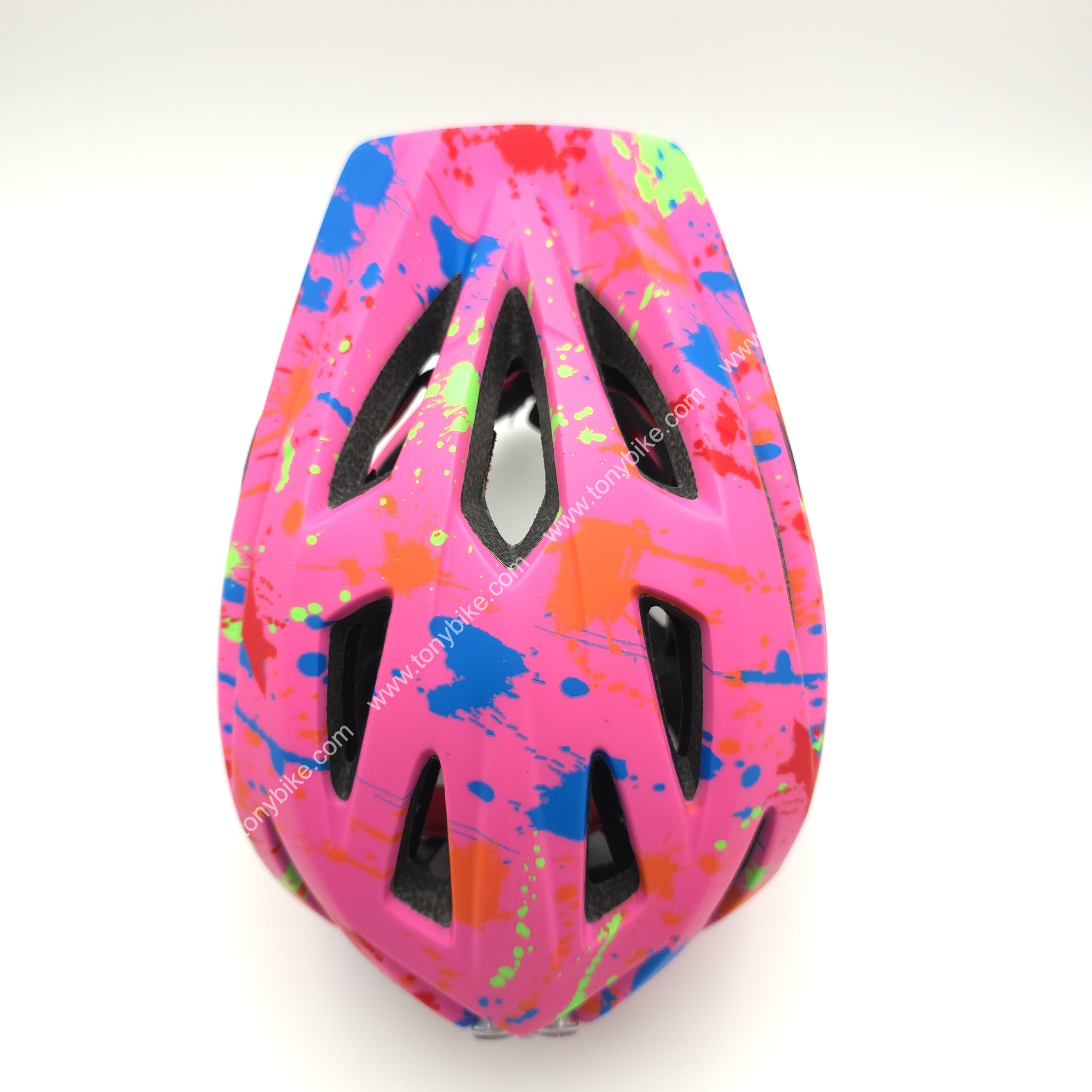 หมวกจักรยานเด็ก เต็มใบ สีชมพู ลายเพ้นท์สี 46-53 ซม.