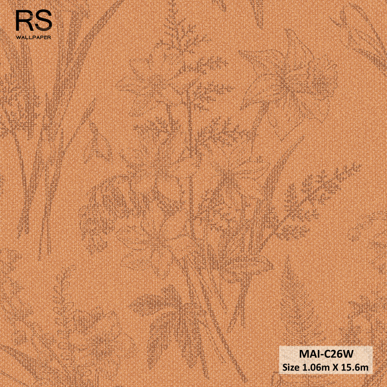 วอลเปเปอร์ลายดอกไม้สีน้ำตาลพื้นสีส้ม MAI-C26W