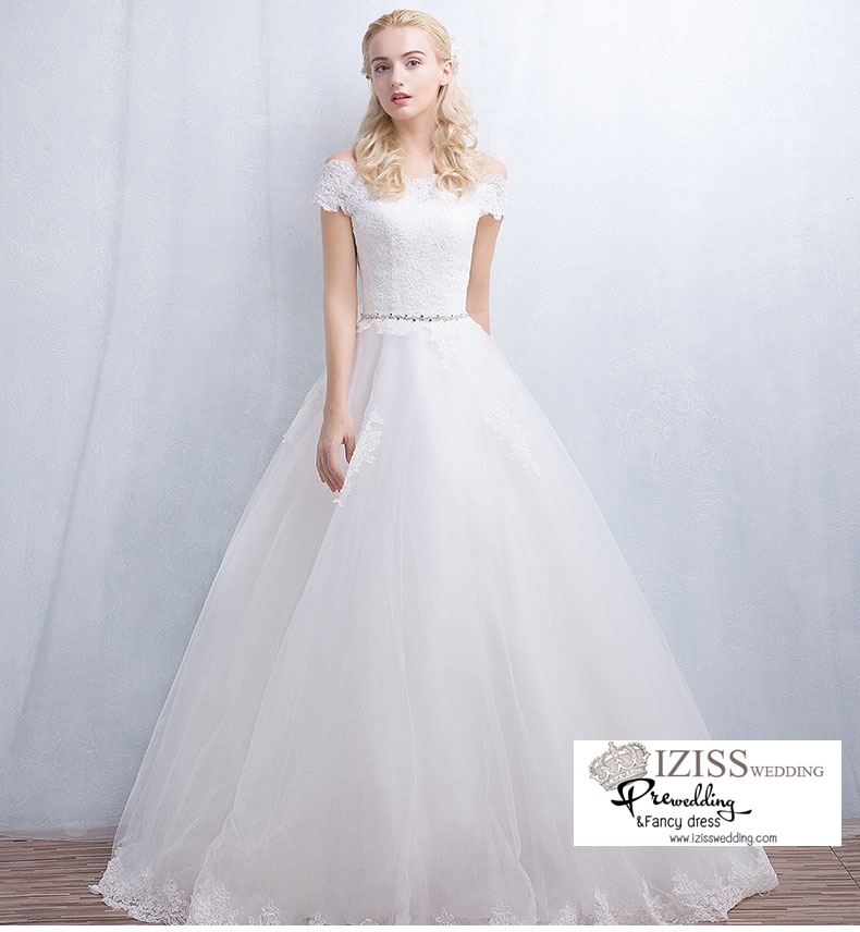 ฺBR115 **พรีออเดอร์**ชุดแต่งงาน&ชุดเจ้าสาวแบบยาวสีขาวเกรดพรีเมี่ยม เปิดไหล่ มีแขน หรูหราน่ารัก สวยโดดเด่นไม่ซ้ำใคร