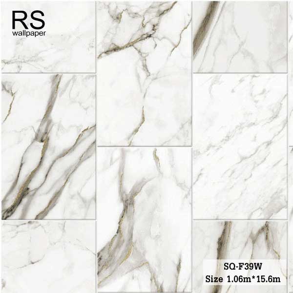 วอลเปเปอร์ ลายกระเบื้องหินอ่อน สีเทาอ่อน ปนลายงานสีทอง SQ-F39W