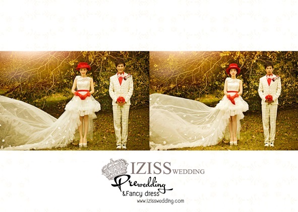 PW178 - Pre order ชุดคู่ถ่ายพรีเวดดิ้ง (prewedding dress) & ชุดแต่งงานแฟนซี (Fancy wedding dress)ชายหญิง "ธีมสีขาว-แดง"