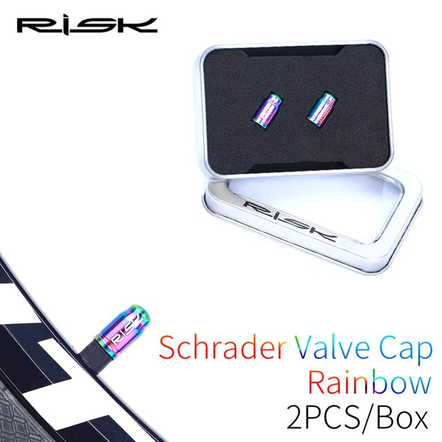 ฝาปิดจุ๊บจักรยานแบบอลูมิเนียม CNC RISK พร้อมกล่อง AV/FV พร้อมน็อตวาล์วยางใน+สติกเกอร์ติดล้อ