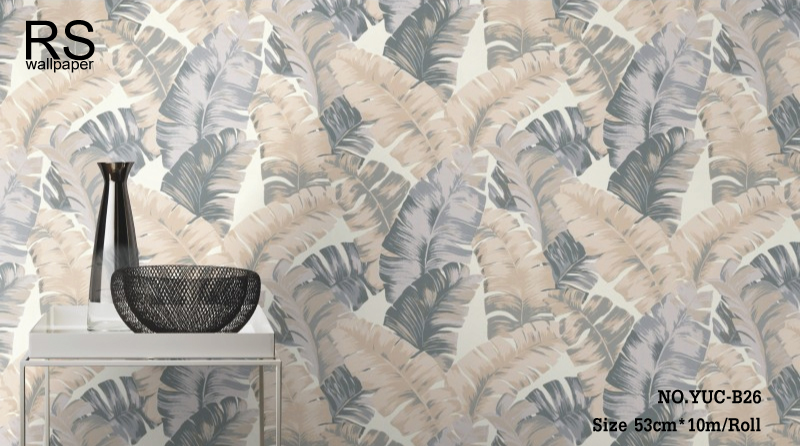 วอลเปเปอร์ลายใบตองพื้นสีขาว (Tropical style) YUC-B26