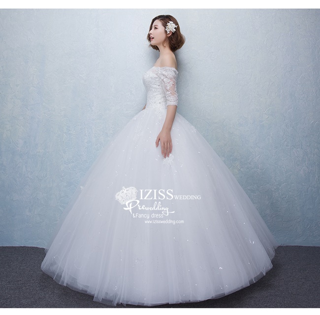 BR139 **พรีออเดอร์**ชุดแต่งงาน&ชุดเจ้าสาวแบบยาวสีขาวเกรดพรีเมี่ยม เปิดไหล่ มีแขน หรูหราน่ารัก สวยโดดเด่นไม่ซ้ำใคร