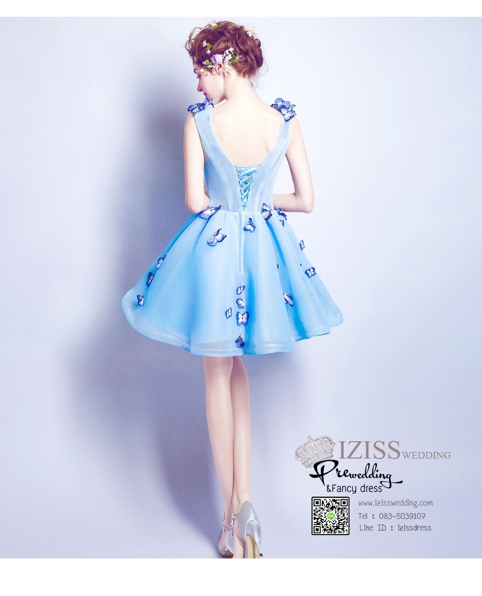 DS021 - **พรีออเดอร์** ชุดราตรี เดรสสั้นออกงาน (short dresses) ชุดไปงานแต่งงานสวยๆ "ธีมฟ้าสดใส"