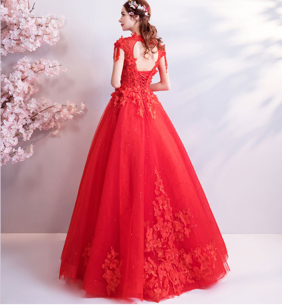 DL095 **พรีออเดอร์** ชุดออกงานสีแดง ชุดราตรี เดรสยาวออกงาน (Night party dresses) ชุดไปงานแต่งงานสวยๆ "ธีมสีแดง"