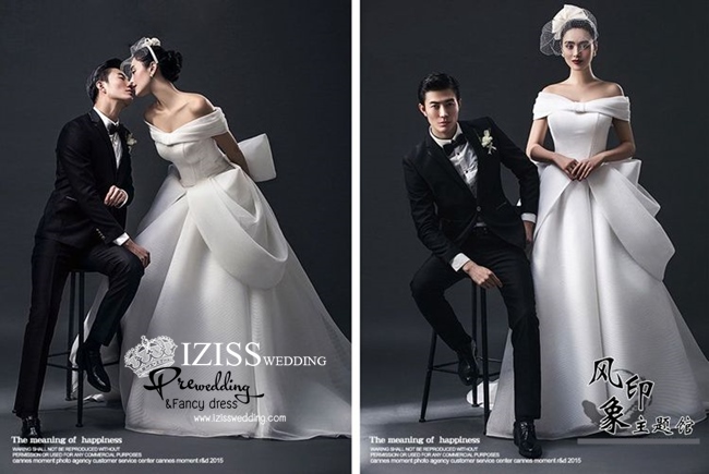 PW319 - **พรีออเดอร์ค่ะ** ชุดคู่ถ่ายพรีเวดดิ้ง (prewedding dress) & ชุดแต่งงานแฟนซี (Fancy wedding dress)ชายหญิง "ธีมชุดเจ้าสาวสีขาว-ดำ"