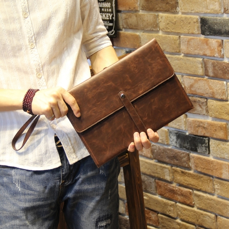 พร้อมส่ง กระเป๋าถือ กระเป๋าเอกสาร หนัง PU สีน้ำตาล ใส่เอกสาร ใส่โทรศัพท์ ใส่ ipad mini ได้